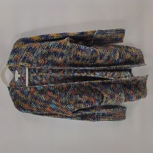 DAVI AND DANI Cardigan Fuzzy Sweater Oversized Small Multicolor Front Pockets